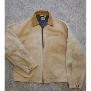 Vtg Carhartt Blanket Lined Duck Detroit Style 100yr Tan Workwear Jacket Coat XL